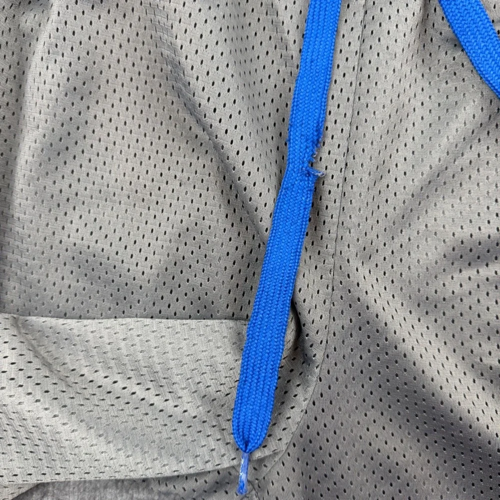 Reebok Mesh Athletic Shorts Men's L Grey Blue Piping Drawstring Gym Workout‎